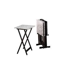 Linon Home Decor White Faux Marble Folding Tray Table 43001whtset 01 As The Home Depot Tv Tray Table Folding Tv Trays Snack Tray Tables
