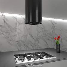 Vogue glass canopy rangehood 900mm stainless steel black fascia single vertical socket: Futuro Futuro 14 Jupiter Black Island Range Hood