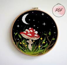 Artecy cross stitch has another new website for the fantastic new craft of pixelhobby we can convert most of our cross stitch patterns over to pixelhobby format, best of all it takes you much less time to complete pixelhobby than cross stitch and there is no counting, or threading needles involved. Dark Night In Forest Cross Stitch Pattern Amanita Flowers Cross Stitch Chart Botanical Embroidery Design Moon Light Digital Format Pdf Modern Cross Stitch Patterns Moon Cross Stitch Cross Stitch Patterns