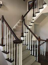 Dark Railing White Spindles Dark Treads Stairs Open Stairway Erica Olson Designs Llc Staircase Staircase Remodel White Staircase