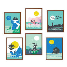 Peter Pan Set Of Six Travel Poster Modern Illustration Retro Art Disney Decor Wall Art Decor
