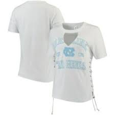 Details About North Carolina Tar Heels Zoozatz Womens Lace Up V Neck T Shirt White