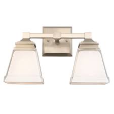 ： compact fluorescent lamp ， color: Hampton Bay Landray 2 Light Brushed Nickel Vanity Light With Frosted Glass Shades Hjc1392a 3 The Home Depot