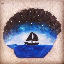 Another Shell Painting Art Boat Shell Paint Painting Drawing Pencil Sailing Sailboat Boatpainting Painted Shells Painted Rocks Boat Painting