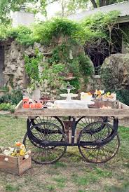 Rustic Food Presentation Wagon Covered In Burplap Decor Outdoor Dessert Table