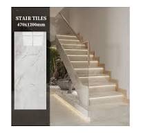 Luxury High-Gloss Polished Ceramic Marble Look Step Tiles for Stair with  Anti-slip Finish and Riser