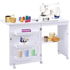 Giantex Sewing Craft Cart Table With Storage Shelves And Https Www Amazon Com Dp B07pbzs332 Ref Cm S Folding Sewing Table Small Sewing Rooms Sewing Table