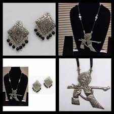 Designer German Silver Murli Leaf Pendant with Beaded Dori Long Necklace  set at ₹ 179/set