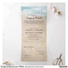 Tropical Beach 3 In 1 Wedding Tri Fold Invitation Tri Fold Wedding Invitations Folded Wedding Invitation Beach Wedding Invitations