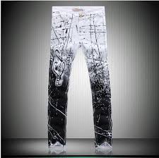 Black And White Gradient The New Wave Of Male Fashion Black And White Gradient Graffiti Print Jeans Slim Trousers Male Rock Music High Atmosphe True Jeans Tie Dye Denim Denim Jeans Men