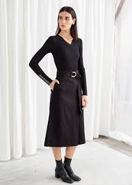 Black A Line Midi Skirt Uk Pdp Midi Skirt Ribbed Top Long Sleeve Black Midi Skirt