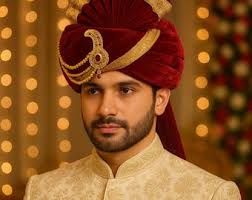 Ready to wear Premium Groom Pagri/Safa for Wedding in Velvet with Velcro