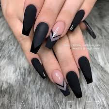 Black Acrylic Nails Coffin Shape Designs Behindthechair Com On Instagram Black V French With Chevron Accent On Long Coffin Nails Best Acrylic Nails Coffin Nails Long Pretty Acrylic Nails