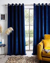 Luxury Velour Lined Eyelet Curtains Blue Curtains Living Room Blue And Yellow Living Room Grey Curtains Living Room