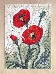 Mosaic Kit Diy Poppies Stained Glass Mosaic Tiles Mosaics Etsy Mosaic Artwork Glass Mosaic Art Wall Art Crafts