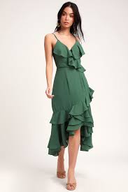 Dreamer S Dream Sage Green Ruffled High Low Dress Long Green Dress Red Ruffle Dress High Low Dress