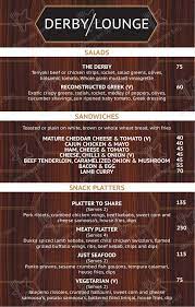 Hours main dining room dinner: Speisekarte Von Derby Lounge Pub Bar Pietermaritzburg