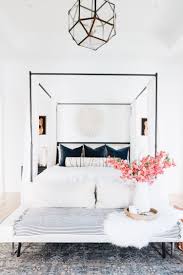 Modern Black White And Blue Bedroom Symmetry Is Hard To Miss Here Strong Geometry Black White Blue Pink Palette Stripes Bedro Home Decor Bedroom Master Bedrooms Decor Bedroom Inspirations