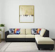 Sofa For Living Room India Casper Six Seater Rhs L Shape Sofa Set Cream Black L Shape Sofa Set Sofa Set Spacious Sofa
