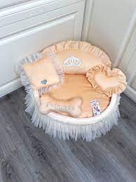 peach princess dog bed with crown sparkles designer pet pet etsy in 2021 princess dog bed dog bed puppy beds