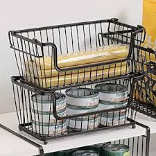 Mdesign Panier Multi Usages Panier De Rangement Empilable Avec Ouverture Frontale Et Poignees En Bronze Organiseur En Ac Panier Rangement Rangement Cellier