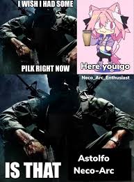 WISH HAD SOME PILK RIGHT NOW Neco_Arc_Enthusiast SS PS. Astolfo Neco-Arc IS  THAT - iFunny