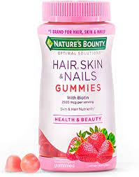 Get nature's bounty hair skin & nails vitamins gummies with biotin (230 ct) delivered to you within two hours via instacart. Amazon Com Hair Skin And Nails With Biotin By Nature S Bounty Optimal Solutions Multivitamin Supplement Strawberry Gummies 2500 Mcg 140 Count Everything Else
