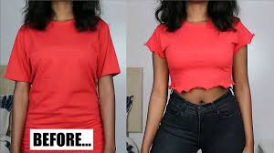 If the tshirt is long enough, you can just use the bottom part of the t shirt that you cut off when you. Diy Fitted Lettuce Hem Crop Top T Shirt Transformation Youtube