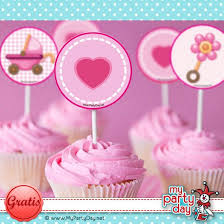 Para la parte dulce no pueden faltar cupcakes, galletas y chuches. Toppers Para Cupcake Para Baby Shower Baby Shower Baby Shower Nina Girl Shower