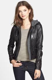 Marc New York By Andrew Marc Mila Knit Hood Leather Jacket Nordstrom Black Leather Bomber Jacket Leather Jacket Girl Knitted Hood