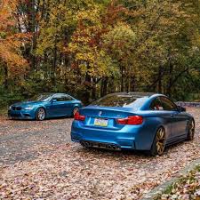 Bmw E92 M3 And F82 M4 Blue Fall With Images Bmw Bmw Cars Dream Cars
