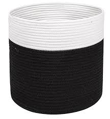 Large Cotton Rope Storage Basket Black And Ivory Color Baskets Woven Handles For Laundry Or Toys Magazi Storage Baskets Cotton Rope Woven Baskets Storage