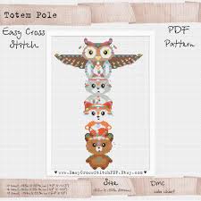 Totem Pole Tribal Woodland Boho Animals Fox Bear Rabbit Owl Etsy Animal Cross Stitch Patterns Cross Stitch Patterns Simple Cross Stitch