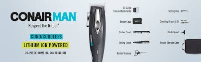 From hair and beard clippers to trimmers, shavers, epilators and home haircut kits; Amazon Com Conairman Rechargeable 20 Piece Lithium Ion Powered Home Haircut Kit Beauty