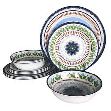 Black And White Melamine Dinnerware Sets 12 Pcs Melamine Dinnerware Set Rustic Plates And Bowls Set For Camping Service For 4 Dishwasher Safe Lavorist Rustic Dinnerware Dinnerware Sets Rustic Melamine Dinnerware Sets