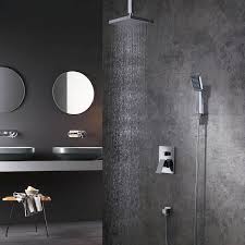 Dual shower head and adjustable handheld in spot resist brushed nickel by moen. Dree Modern Abs Ceiling Mounted Rain Shower Head Hand Shower Set Single Handle Brass In Polished Chrome Bathroom Remodel Shower Rain Shower Head Bathroom Shower Walls