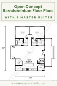 One of them is in the master bedroom while the other one is between the master bedroom and bedroom #2. Open Concept Barndominium Floor Plans With 2 Master Suites Barndominium Floor Plans Floor Plans Barndominium