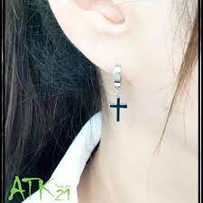 両耳用 2点セット クロス 十字架 フープ リング ピアス ぶら下がりピアス ブラック シルバー ステンレスピアス メンズ レディース ユニセックス アクセサリー mps170701 ピアス リング ピアス アクセサリー