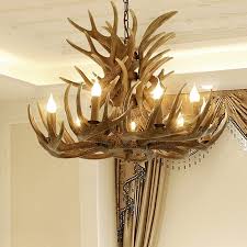 Cottage Faux Antler Chandelier Lighting Resin 9 12 Heads Hanging Pendant Light In Brown Beautifulhalo Com