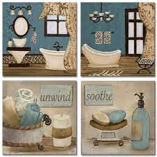 Whether your house is 80 years old or brand new, vintage bathroom decor is all the rage. Amazon Com Viivei Vintage Retro Teal Bathroom Canvas Poster Wall Art Decor Artwork Blue Bathroom Wall Art 4 Pieces Canvas Blue Teal Wall Decor Pictures For Bathroom Living Room Framed Ready To Hang