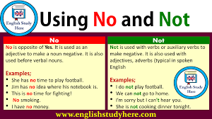 Using No And Not In English English Study Here