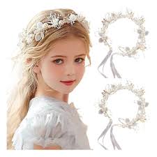 Vinchas Plateadas Para Pelo Para Niñas Corona Plateada Con Flores Blancas Y  Perlas Belén Faviola Díaz