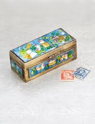 April 22, 2009 by seth keller & filed under hardware, skill building. Antique Enamel Stamp Box Small Chinese Brass Rectangular Trinket Box Hinged Lid Curved Inside Blue Green Yellow Pink Embossed Design Trinket Boxes Hinged Lid Small Boxes