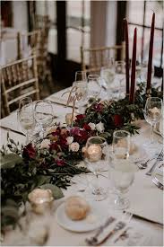 Rich Red Burgundy Wedding For Valentine S Day Floral Table Runner With Re Winter Wedding Table Decorations Winter Wedding Centerpieces Winter Wedding Table