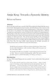 Check spelling or type a new query. Pdf Antjie Krog Towards A Syncretic Identity