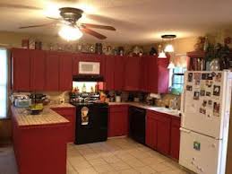 barn red kitchen, red kitchen cabinets