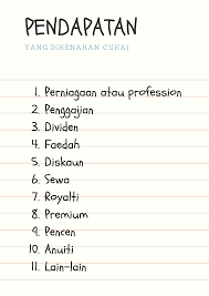 Untuk makluman anda cukai pendapatan ialah cukai yang dikenakan ke atas pendapatan daripada penggajian, komisen, kerja lebih masa, elaun, yuran pengarah, dividen, sewa, royalti, pendapatan perniagaan yang diterima oleh individu, syarikat, koperasi, persatuan dan sebagainya. Pendapatan Yang Dikenakan Cukai 21 Pelepasan Cukai Pendapatan Individu 2018 Yang Perlu Pendapatan Yang Dipertikulasikan Pendapatan Asas X Penunjuk Fizikal X K1 X K2 Umsdabiy