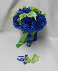 Bi colored picaso calla lilies combine with ivory roses, rich purple 40. Wedding Silk Bridal Bouquets 18 Pcs Package Royal Blue Roses Etsy Wedding Flower Packages Silk Bridal Bouquet Bridal Bouquet