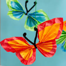 How take a minute and make the paper wings. Tissue Paper Butterfly Mobile Craft Make And Takes