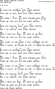 Song Lyrics With Guitar Chords For The Night Before The Beatles Guitar Chords For Songs Lyrics And Chords Beatles Guitar